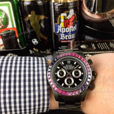 New Copy Rolex Daytona Limited Edition Solid Black Watch - Rainbow Bezel